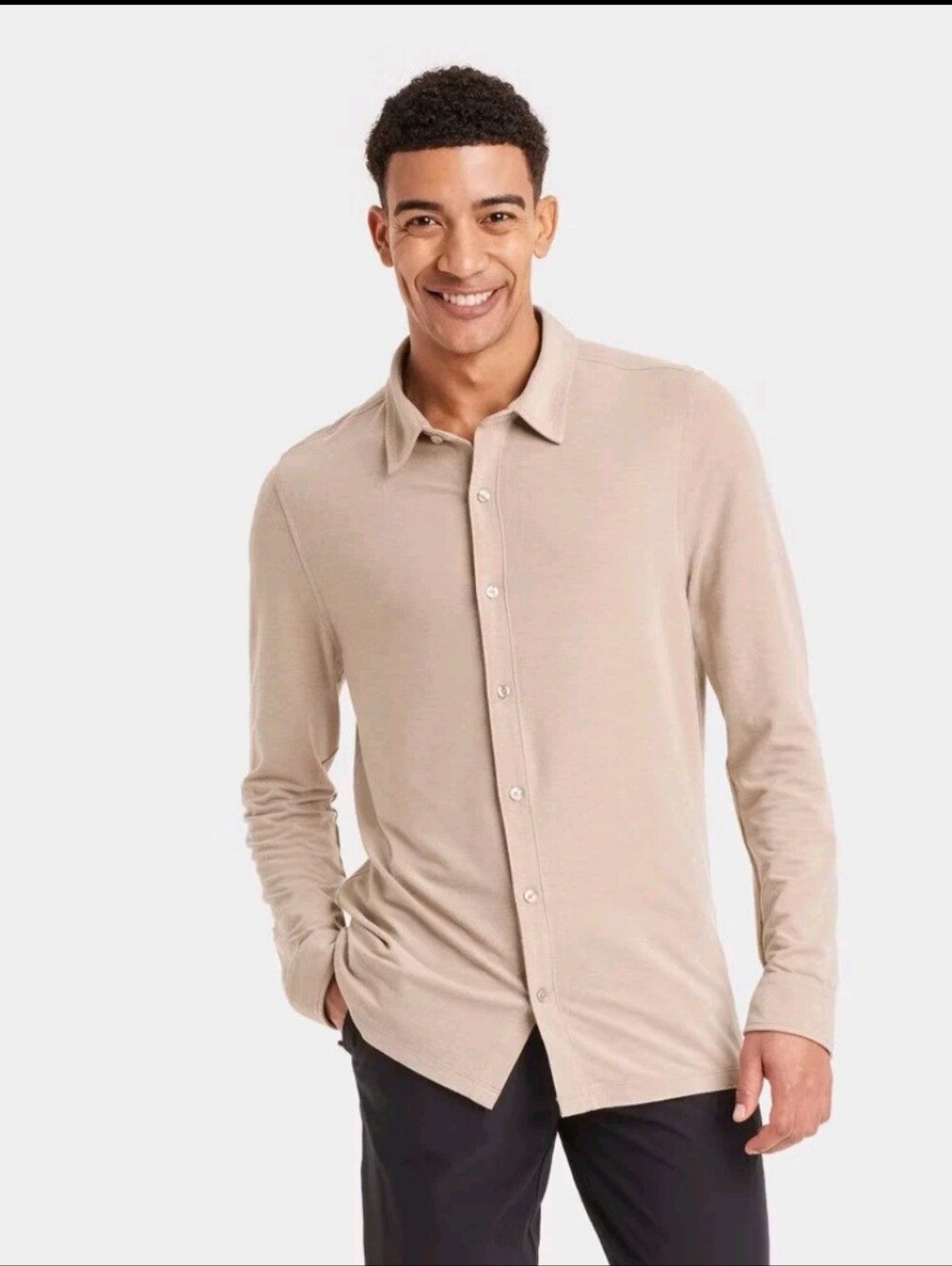 All In Motion Men's Long-Sleeve Commuter Shirt Button Down Tan Size XL 1852